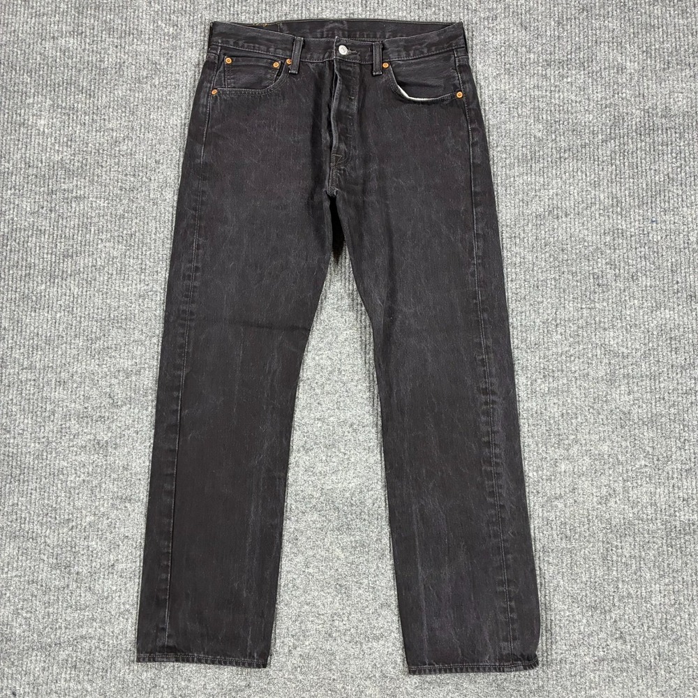 Levis 501 Mens Straight Leg Jeans Size 34x32 Black Denim Cotton Stretch Mid Rise